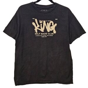 Popular Poison Mens King Self Made Club Lion Graphic Black T-Shirt Medium